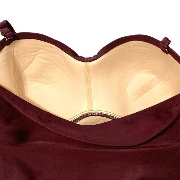 Merona Bandeau Burgundy Wine Swimsuit Medium Women Strap or Strapless Shirred - Picture 7 of 12